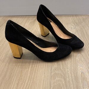 Dolce Vita Black and Gold Block Heel Pumps